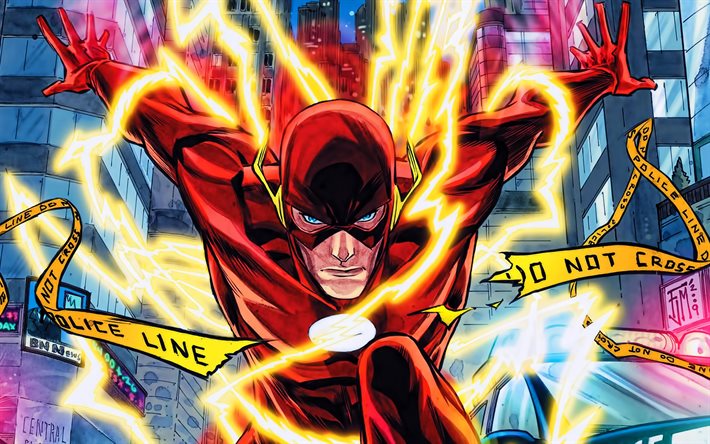 The Flash, artwork, superheroes, Marvel Comics, Cartoon Flash, lightings, Flash