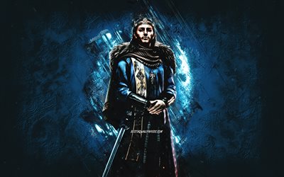 Alfred the Great, Assassins Creed Valhalla, Alfred of Wessex, blue stone background, creative art