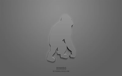 ボノボ3Dアイコン, 灰色の背景, 3Dシンボル, コビトチンパンジー, 創造的な3 dアート, 3D图标, ボノボサイン, 動物の3Dアイコン