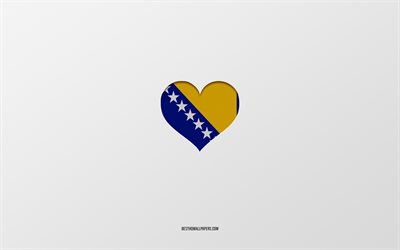I Love Bosnia and Herzegovina, European countries, Bosnia and Herzegovina, gray background, Bosnia and Herzegovina flag heart, favorite country, Love Bosnia and Herzegovina