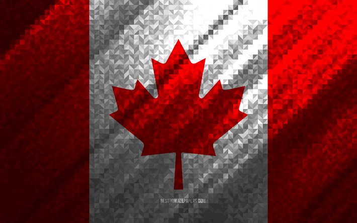Bandiera del Canada, astrazione multicolore, bandiera mosaico Canada, Canada, bandiera canadese, arte del mosaico, bandiera Canada