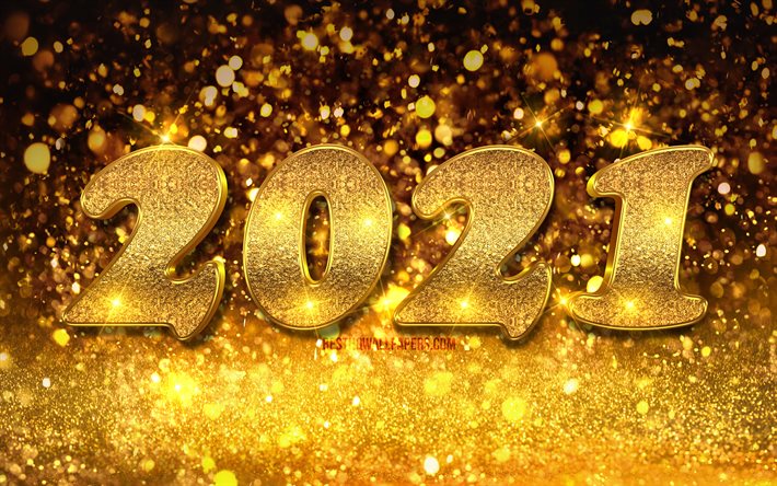 4k, 2021 new year, 3D art, 2021 golden glitter digits, 2021 concepts, 2021 on golden glitter background, 2021 3D digits, 2021 year digits, Happy New Year 2021