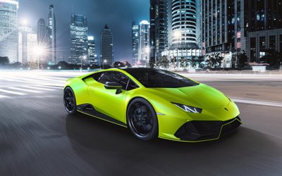 Lamborghini Huracan Evo Fluo Kaps&#252;l, 2021, s&#252;per otomobil, &#246;nden g&#246;r&#252;n&#252;m, dış, yeşil Huracan, İtalyan spor arabalar, Lamborghini