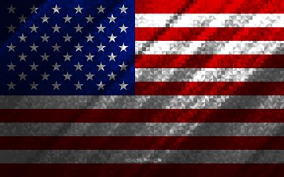 Flag of USA, multicolored abstraction, USA mosaic flag, USA, mosaic art, USA flag, American flag