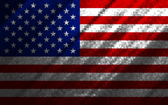 USA flagga, m&#229;ngf&#228;rgad abstraktion, USA mosaik flagga, USA, mosaik konst, amerikansk flagga