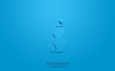 Flaska f&#246;r vatten 3d-ikon, bl&#229; bakgrund, 3d-symboler, Flaska f&#246;r vatten, kreativ 3d-konst, 3d-ikoner, Flaska f&#246;r vattenskylt, Vatten 3d-ikoner