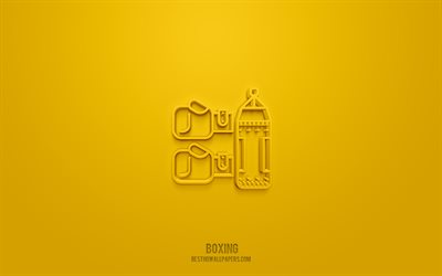 Boxing 3d icon, yellow background, 3d symbols, Boxing, creative 3d art, 3d icons, Boxing sign, Sport 3d icons
