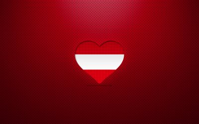 I Love Austria, 4k, Europe, red dotted background, Austrian flag heart, Austria, favorite countries, Love Austria, Austrian flag