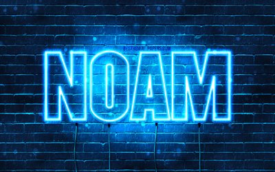 Noam, 4k, wallpapers with names, Noam name, blue neon lights, Happy Birthday Noam, popular french male names, picture with Noam name