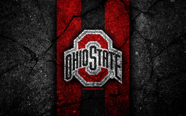 Ohio State Buckeyes, 4k, time de futebol americano, NCAA, pedra vermelha preta, EUA, textura de asfalto, futebol americano, logotipo do Ohio State Buckeyes