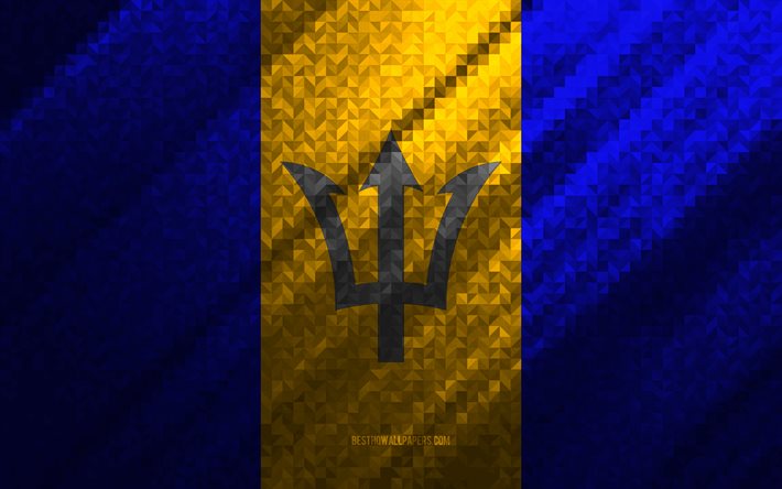 Bandera de Barbados, abstracci&#243;n multicolor, bandera de mosaico de Barbados, Barbados, arte del mosaico, bandera de Barbados