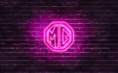 MG purple logo, 4k, purple brickwall, MG logo, cars brands, MG neon logo, MG