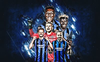 Club Brugge, Belgian football club, blue stone background, Bruges, Belgium, football, Youssouph Badji, Bonaventure Dennis