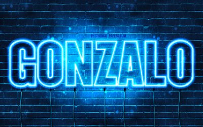 Gonzalo, 4k, isimleri ile duvar kağıtları, Gonzalo adı, mavi neon ışıkları, Happy Birthday Gonzalo, pop&#252;ler İspanyol erkek isimleri, Gonzalo adı ile resim