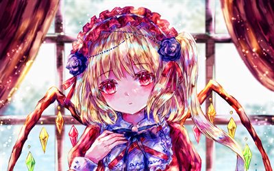 Flandre Scarlet, bokeh, Touhou, manga, Touhou Project, colorful crystals, artwork, Touhou characters, Flandre Scarlet Touhou