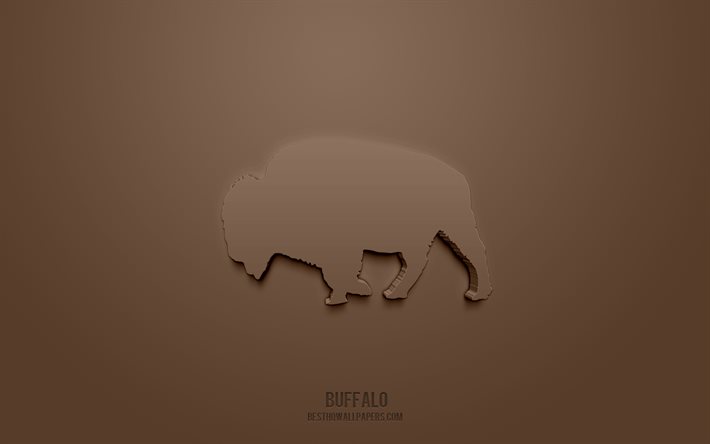 buffalo 3d-symbol, braunen hintergrund, 3d-symbole, buffalo, kreative 3d-kunst, buffalo zeichen, tiere 3d-symbole