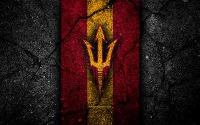 Arizona State Sun Devils, 4k, &#233;quipe de football am&#233;ricain, NCAA, pierre jaune pourpre, Etats-Unis, texture d’asphalte, football am&#233;ricain, Arizona State Sun Devils logo