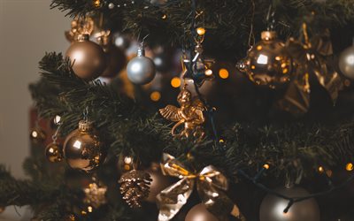 クリスマス, 新年あけましておめでとうございます, 木の上のクリスマスの装飾, 黄金の天使, クリスマスツリー, bonsoir, ハッピークリスマス