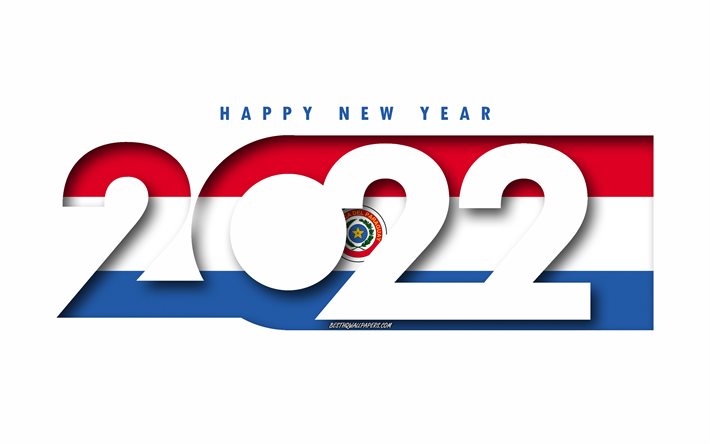 Gott nytt &#229;r 2022 Paraguay, vit bakgrund, Paraguay 2022, Paraguay 2022 Ny&#229;r, 2022 koncept, Paraguay, Paraguay flagga