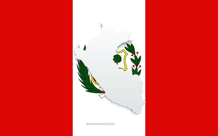Peru karta silhuett, Flagga Peru, silhuett p&#229; flaggan, Peru, 3d Peru karta silhuett, Peru flagga, Peru 3d karta