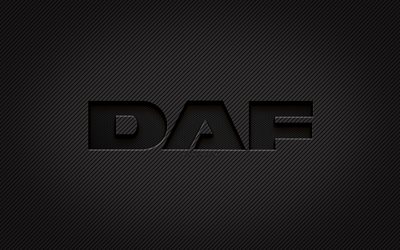 Logo IN carbonio DAF, 4k, arte grunge, sfondo in carbonio, creativo, logo nero DAF, marchi automobilistici, logo DAF, DAF