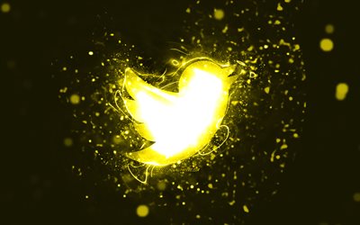 Logo giallo Twitter, 4k, luci al neon gialle, creativo, sfondo astratto giallo, logo Twitter, social network, Twitter