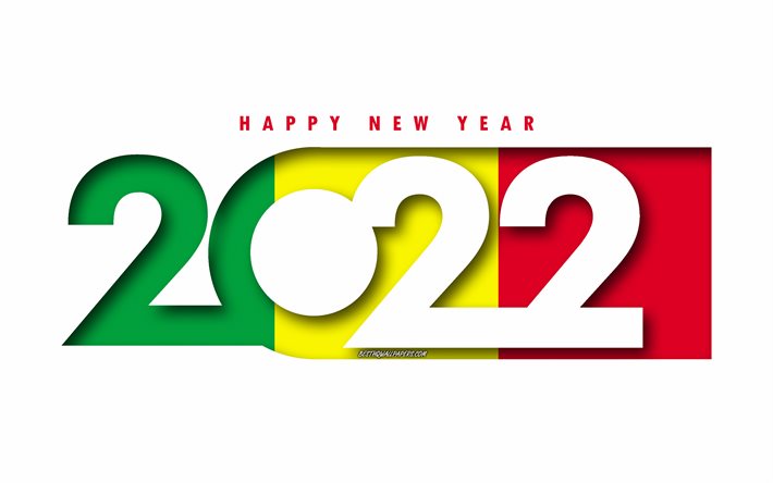Bonne ann&#233;e 2022 Mali, fond blanc, Mali 2022, Mali 2022 Nouvel An, 2022 concepts, Mali, Drapeau du Mali