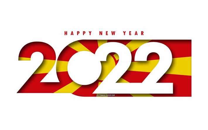 Gott Nytt &#197;r 2022 Nordmakedonien, vit bakgrund, Nordmakedonien 2022, Nordmakedonien 2022 Ny&#229;r, 2022 koncept, Mali, Nordmakedoniens flagga