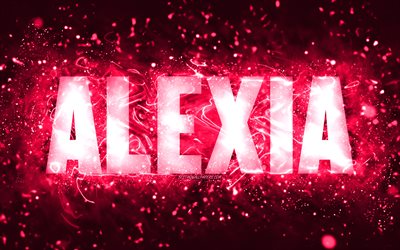 Feliz Anivers&#225;rio Alexia, 4k, luzes de n&#233;on rosa, Nome Alexia, criativo, Anivers&#225;rio de Alexia, nomes femininos populares americanos, foto com o nome Alexia, Alexia