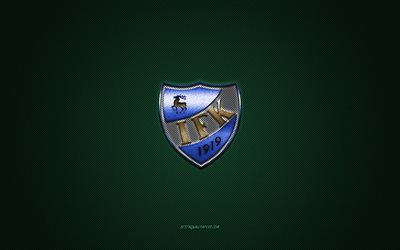 IFK Mariehamn, Finnish football club, blue white logo, green carbon fiber background, Veikkausliiga, football, Mariehamn, Finland, IFK Mariehamn logo