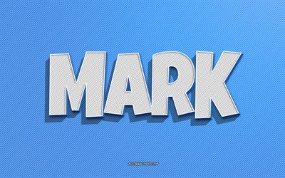 Mark, blue lines background, wallpapers with names, Mark name, male names, Mark greeting card, picture with Mark name