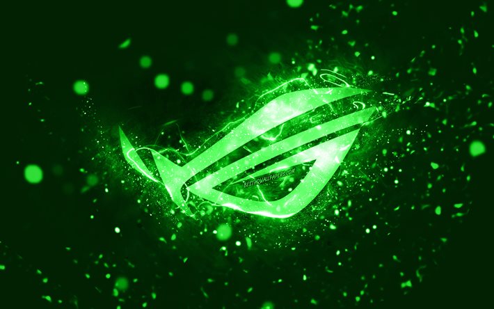 Rog green logo, 4k, green neon lights, Republic Of Gamers, creative, green abstract background, Rog logo, Republic Of Gamers logo, Rog