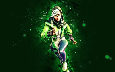 Green Synapse, 4k, green neon lights, Fortnite Battle Royale, Fortnite characters, Green Synapse Skin, Fortnite, Green Synapse Fortnite