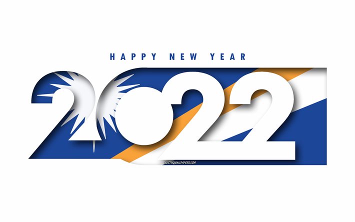 عام جديد سعيد 2022 جزر مارشال, خلفية بيضاء, جزر المارشال, جزر مارشال 2022 رأس السنة الجديدة, 2022 مفاهيم, جزر مارشال, علم جزر مارشال
