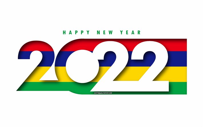 Felice Anno Nuovo 2022 Mauritius, sfondo bianco, Mauritius 2022, Mauritius 2022 Anno nuovo, 2022 concetti, Mauritius, Bandiera di Mauritius