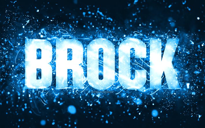 Buon Compleanno Brock, 4k, luci al neon blu, nome Brock, creativo, Brock Buon Compleanno, Compleanno Brock, nomi maschili americani popolari, foto con nome Brock, Brock