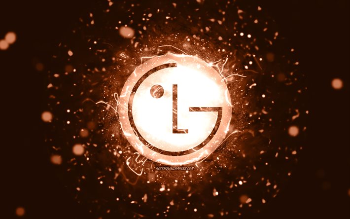 LG kahverengi logo, 4k, kahverengi neon ışıklar, yaratıcı, kahverengi soyut arka plan, LG logo, markalar, LG