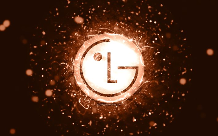 lg braunes logo, 4k, braune neonlichter, kreativ, brauner abstrakter hintergrund, lg logo, marken, lg