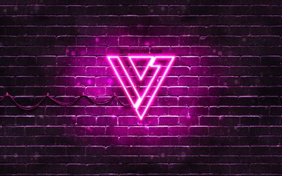 Seventeen purple logo, 4k, K-pop, music stars, purple brickwall, Seventeen logo, brands, K-Pop Boy Band, Seventeen neon logo, Seventeen