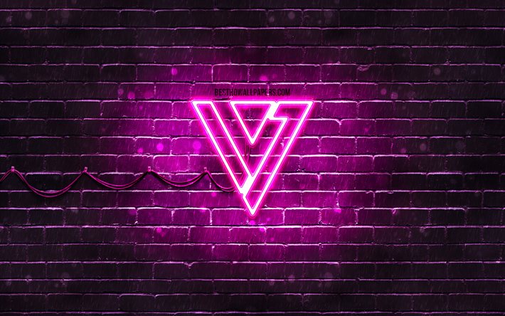 Seventeen logo violet, 4k, K-pop, stars de la musique, mur de briques violet, logo Seventeen, marques, K-Pop Boy Band, logo néon Seventeen, Seventeen