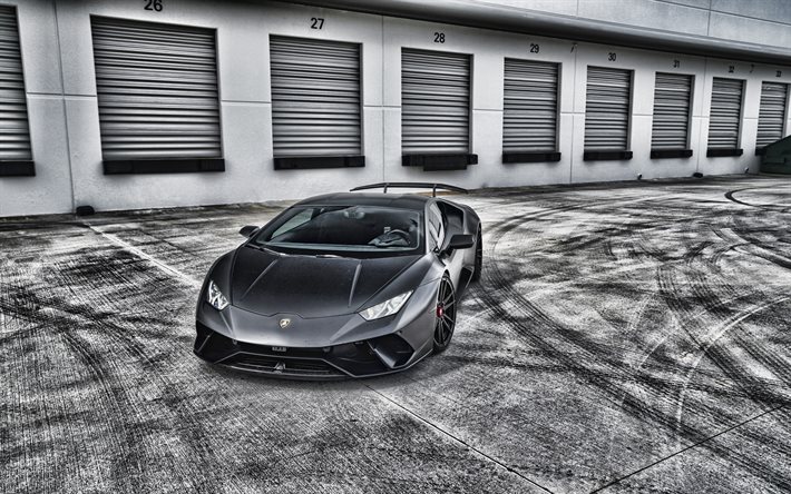 4k, Lamborghini Huracan, LB724, siyah spor coupe, yeni siyah Huracan, s&#252;per arabalar, İtalyan spor arabaları, Lamborghini