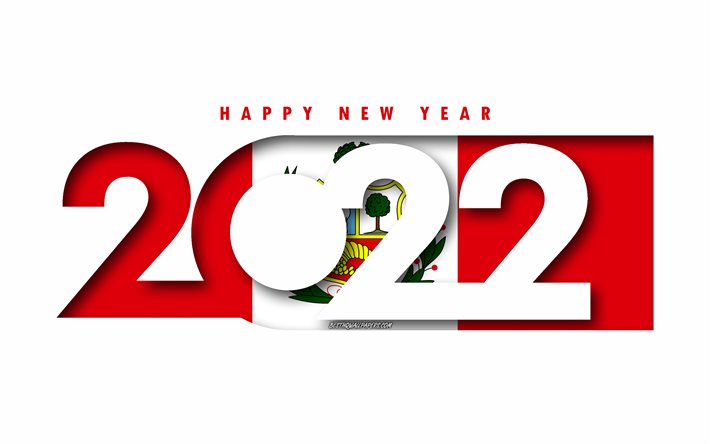 Mutlu Yıllar 2022 Peru, beyaz arka plan, Peru 2022, Peru 2022 Yeni Yıl, 2022 kavramlar, Peru, Peru Bayrağı