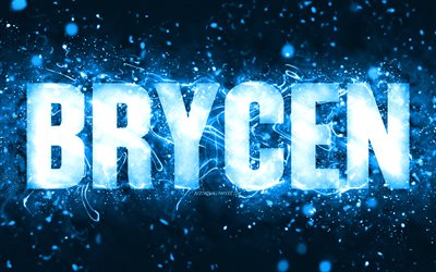 Joyeux anniversaire Brycen, 4k, n&#233;ons bleus, nom Brycen, cr&#233;atif, joyeux anniversaire Brycen, anniversaire Brycen, noms masculins am&#233;ricains populaires, photo avec le nom Brycen, Brycen