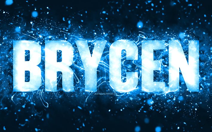Buon Compleanno Brycen, 4k, luci al neon blu, nome Brycen, creativo, Brycen Buon Compleanno, Brycen Compleanno, nomi maschili americani popolari, foto con nome Brycen, Brycen