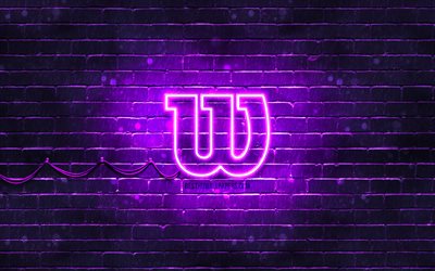 Wilson violet logo, 4k, violet brickwall, Wilson logo, brands, Wilson neon logo, Wilson