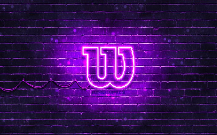 wilson violet logo, 4k, violet brickwall, wilson logo, marken, wilson neon logo, wilson