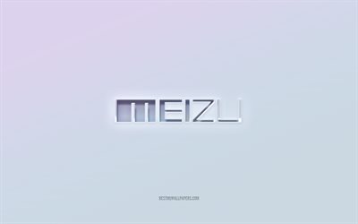 Meizu logo, leikattu 3d teksti, valkoinen tausta, Meizu 3d logo, Meizu tunnus, Meizu, kohokuvioitu logo, Meizu 3d tunnus