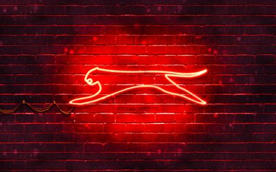 Logotipo vermelho Slazenger, 4k, parede de tijolos vermelhos, logotipo Slazenger, marcas, logotipo Slazenger neon, Slazenger