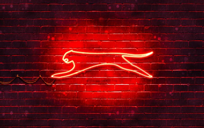 Slazenger logo rosso, 4k, muro di mattoni rosso, logo Slazenger, marchi, logo Slazenger al neon, Slazenger