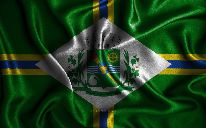 Paulinias flagga, 4k, v&#229;giga sidenflaggor, brasilianska st&#228;der, Paulinias dag, tygflaggor, 3D-konst, Paulinia, Brasiliens st&#228;der, Paulinias 3D-flagga